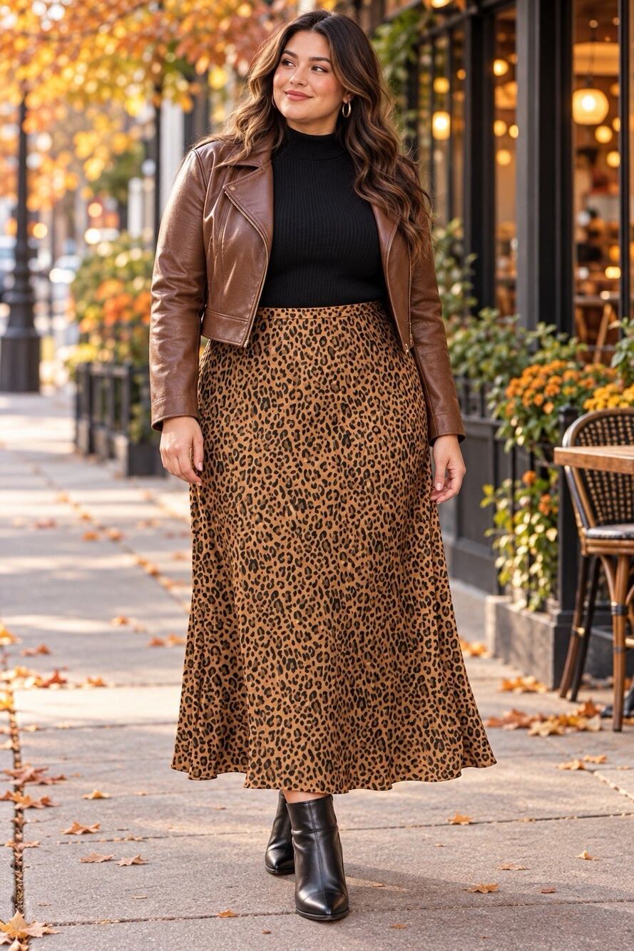 American Eagle Womens AE High-Waisted Brown Leopard Midi Slip Skirt XL 34x34”